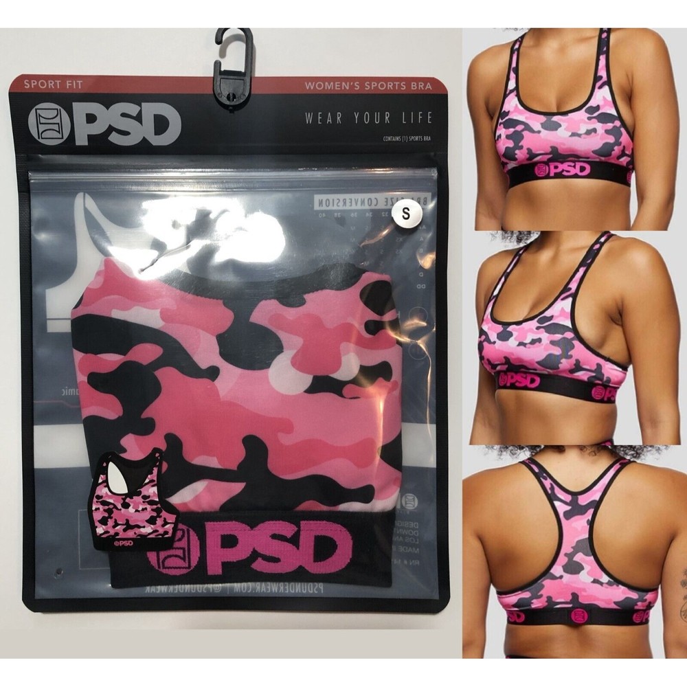 PSD Womens Pink Camo Sport Bra - Small